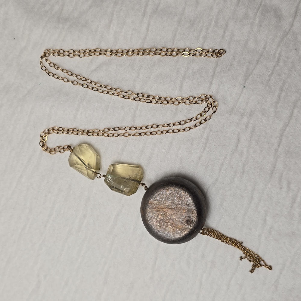 Brass and Lemon Quartz Necklace - Picture 4 of 5